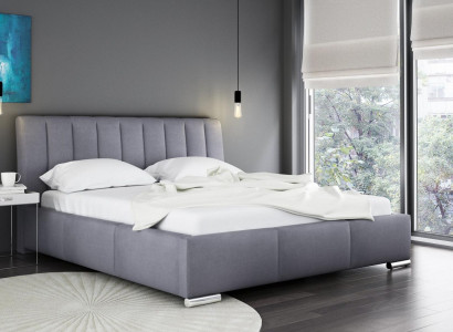 Bed Double bed Furniture Bed frame Fabric 160x200 Textile Upholstered bed Gray Beds