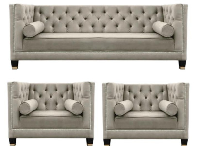 Beige Sofa set Chesterfield Armchair Luxury Furniture Textile Fabric Living room new