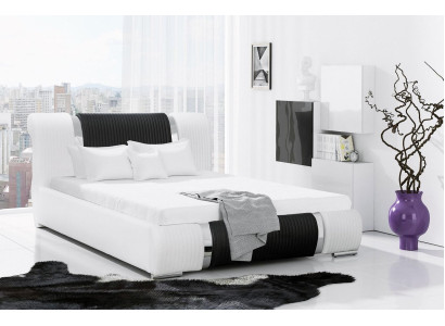 Bed Bed frame Double bed Beds Marriage bed Upholstered bed Chrome strip Möbwel White