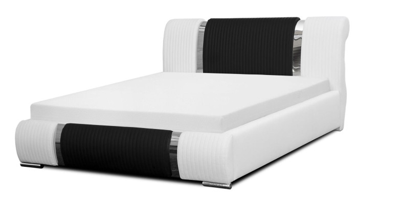 Bed Bed frame Double bed Beds Marriage bed Upholstered bed Chrome strip Möbwel White