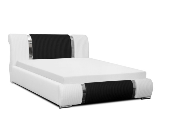 Bed Bed frame Double bed Beds Marriage bed Upholstered bed Chrome strip Möbwel White