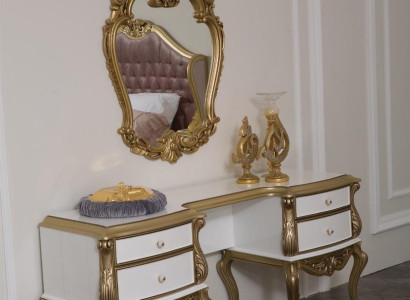 Royal Dressing Table with Baroque Mirror Console Sideboard Wood 2pcs
