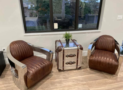Aircraft Vintage Leather Chair Brown Genuine leather Retro Armchair Design Club Chair