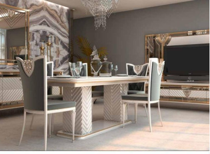 Stylish dining room chair in gray and white tones with a baroque design