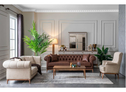 Upholstered Living room Furniture Sofa set Couch Set Fabric sofa 3pcs. Textile