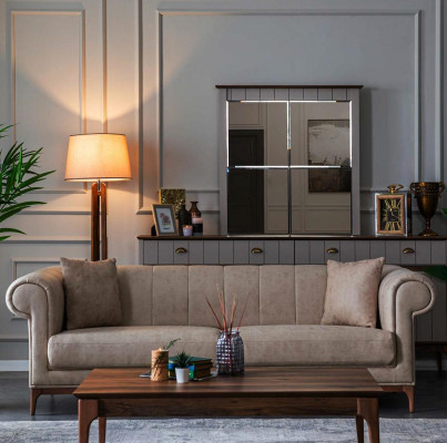 Three Seater Beige Couch Sofa Furniture Furnishings Couches Sofas Living room