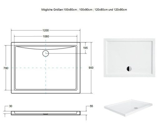 Shower tray shower tray shower acrylic tray flat ABlue fset ABlue f