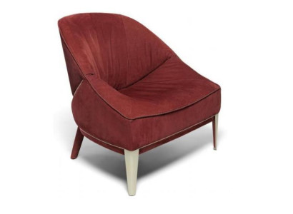 Red Designer Armchair Wooden Feet Fabric Armchair Single Seater Living Room Furniture