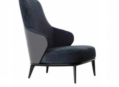 Elegant armchair with dark gray armrests made from natural wood in a modern style