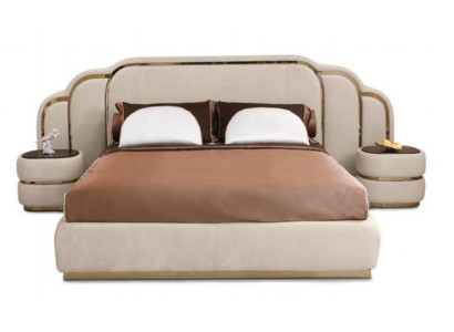 Beige Bedroom Furniture Bed 2x Bedside tables Wood Suite Luxury Set 3pcs