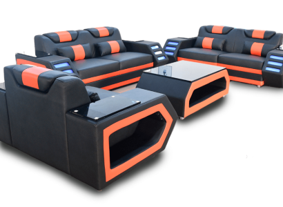 Designer Sofa set Sofa Upholstery Set 3+2+1 Leather Sofa Illuminated Leather