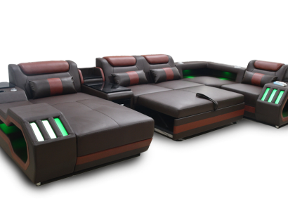 Luxury Corner sofa U-shape Living room Sofa with Bed function Couch Furniture LED