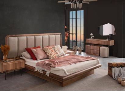 Brown Luxury Wood Bedroom Suite Bed Mirror Dressing table new