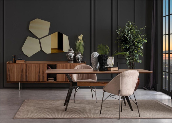 Modern Dining room Luxury Suite Dining table 2x Chairs Sideboard Chest of drawers