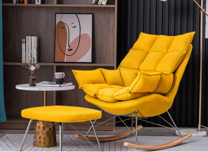 Armchair with Stool Design Luxury Textile Seat Suite Living room Yellow