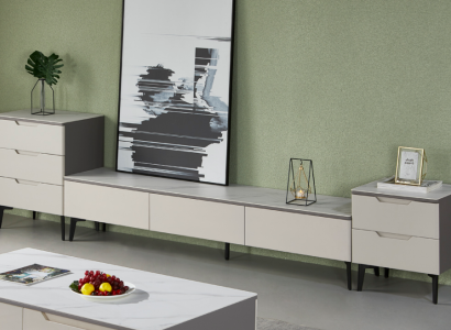 Wall unit TV stand TV cabinet Lowboard Luxury Wood Modern Gray Living room