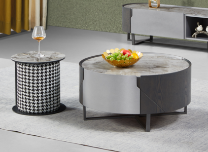 Coffee table round set 2 pcs. Side table Living room Tables Design new
