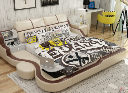 Multifunction s Bed Luxury Design Beige Beds Double Shelf 180x200cm