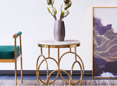 Side table Table Beistell Designer Furniture Gold Round stainless steel Table