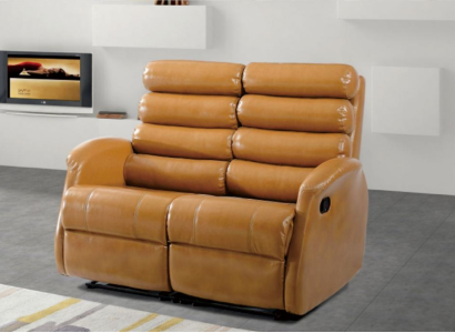 Modern Two-seater Couch Imitation leather Design Sofa Seat Living room Furniture Brown