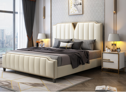Double bed Bedroom Beds Luxury Double Bed Beige Furnishings Furniture