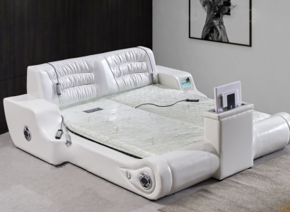 Double Luxury Design White Bed Upholstery Beds Modern Hotel Multifunction