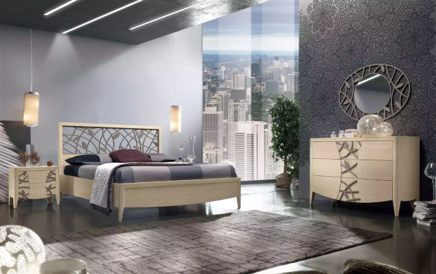 Bed 2x Bedside table Bedroom Design 3 pcs. Complete set new beige
