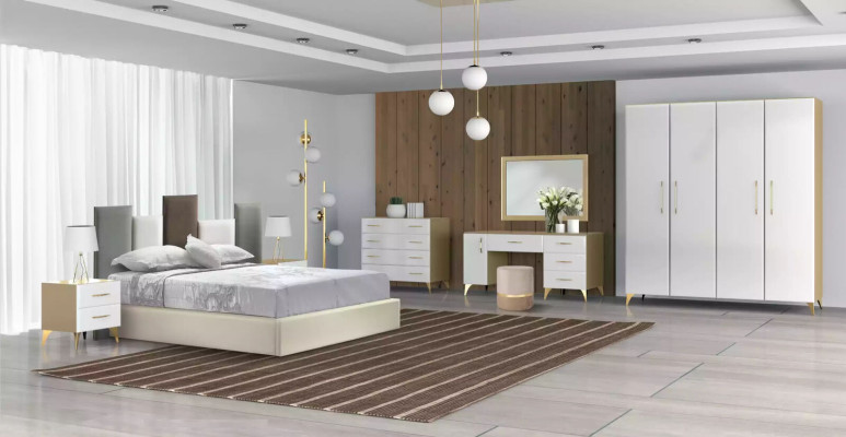 Bedroom Set Bed 2x Bedside table Wood White Complete Modern 3-piece