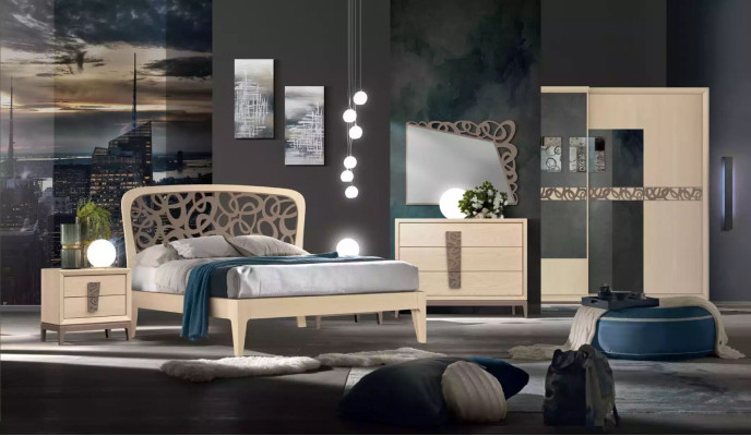 Bedroom Set Bed 2x Bedside tables Wardrobe Design Luxury new 6pcs