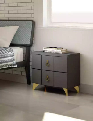 Bedroom Set Luxury Bed 2x Bedside tables Design gray 3-piece Chest of drawers