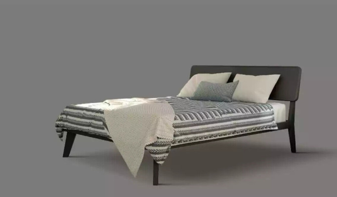 Bedroom Set Luxury Bed 2x Bedside tables Design gray 3-piece Chest of drawers