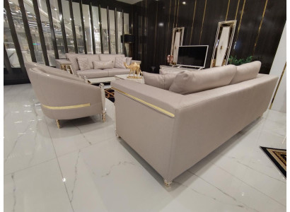 Luxury Sofa set 3+3+1 Seater Design Furniture Beige Armchair Sofa Textile Wood new