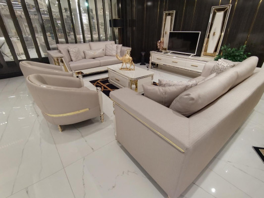 Luxury Sofa set 3+3+1 Seater Design Furniture Beige Armchair Sofa Textile Wood new