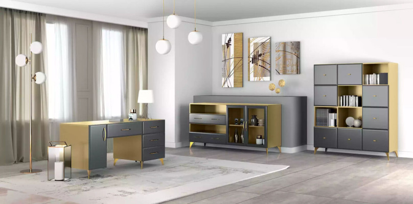 Living room Set Desk Sideboard Bookshelf 3-piece. Table Furniture Wood