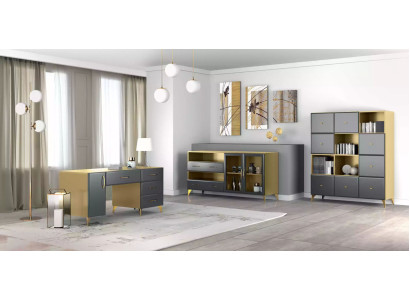Living room Set Desk Sideboard Bookshelf 3-piece. Table Furniture Wood