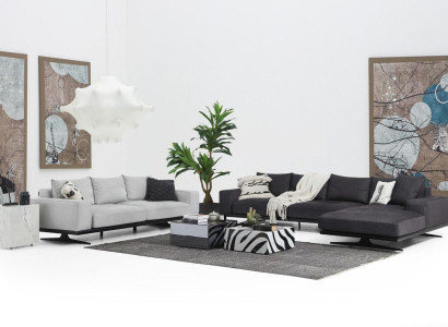 Sofa set Corner sofa L-shape Two-seater Seater Armchair Fabric Gray 3-piece
