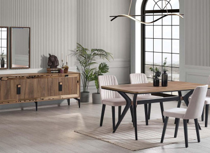 Dining room Luxury Dining set Dining table Set 10pcs Dining room Brown Wood