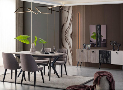 Dining set dinette Dining table Chairs Wood Gray Dining room 9-piece sideboard