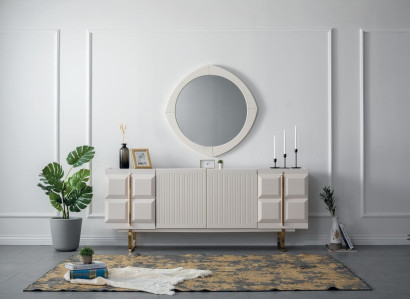 White Living room Wooden Furniture Designer Sideboard Wardrobe Luxurious Mirror
