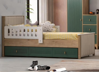Stylish Childrens bed 200 cm youth bed Wood Childrens room Fabric Modern