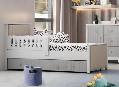 Practical children's bed gray color for sweet hours of sleep. Luxurious