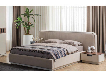 Stylish Bedroom Furniture Designer Upholstery Double bed 2x Bedside tables