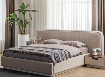 Stylish Bedroom Furniture Designer Upholstery Double bed 2x Bedside tables