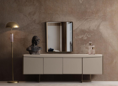 Beige Dining room Sideboard Rectangular Mirror Stylish wooden furniture 2 pieces