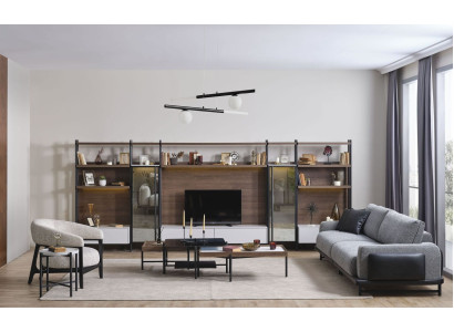 Designer Sofa set Living room Wood Furniture 3-Seater Armchair Coffee tables