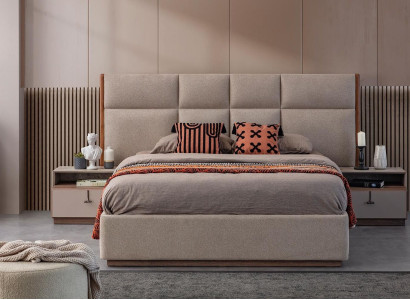 Double bed Bedroom Bed Bedside tables Gray Set 3-piece bed base