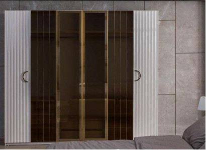 Modern Light Gray Wardrobe Bedroom Elegant Glass Cabinets Wardrobe