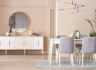 Dining set Suite Dining room Dining table set 9-piece dining area White Wood Big
