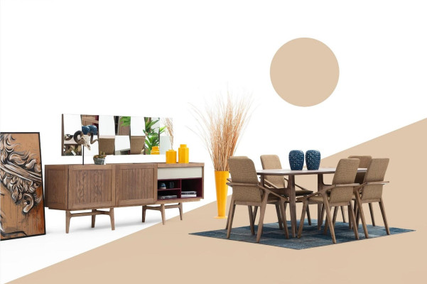 Dining room Group Dining table Chairs Sideboard Table Wood Set 8pcs White