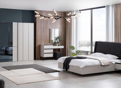 Bedroom Suite Double bed Bed Bedside tables Wood Set 7pcs White